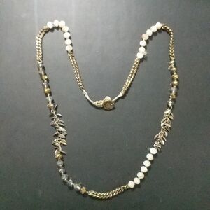 Chloe + Isabel Crystal Chain Leaf Neutral Tones Statement Necklace